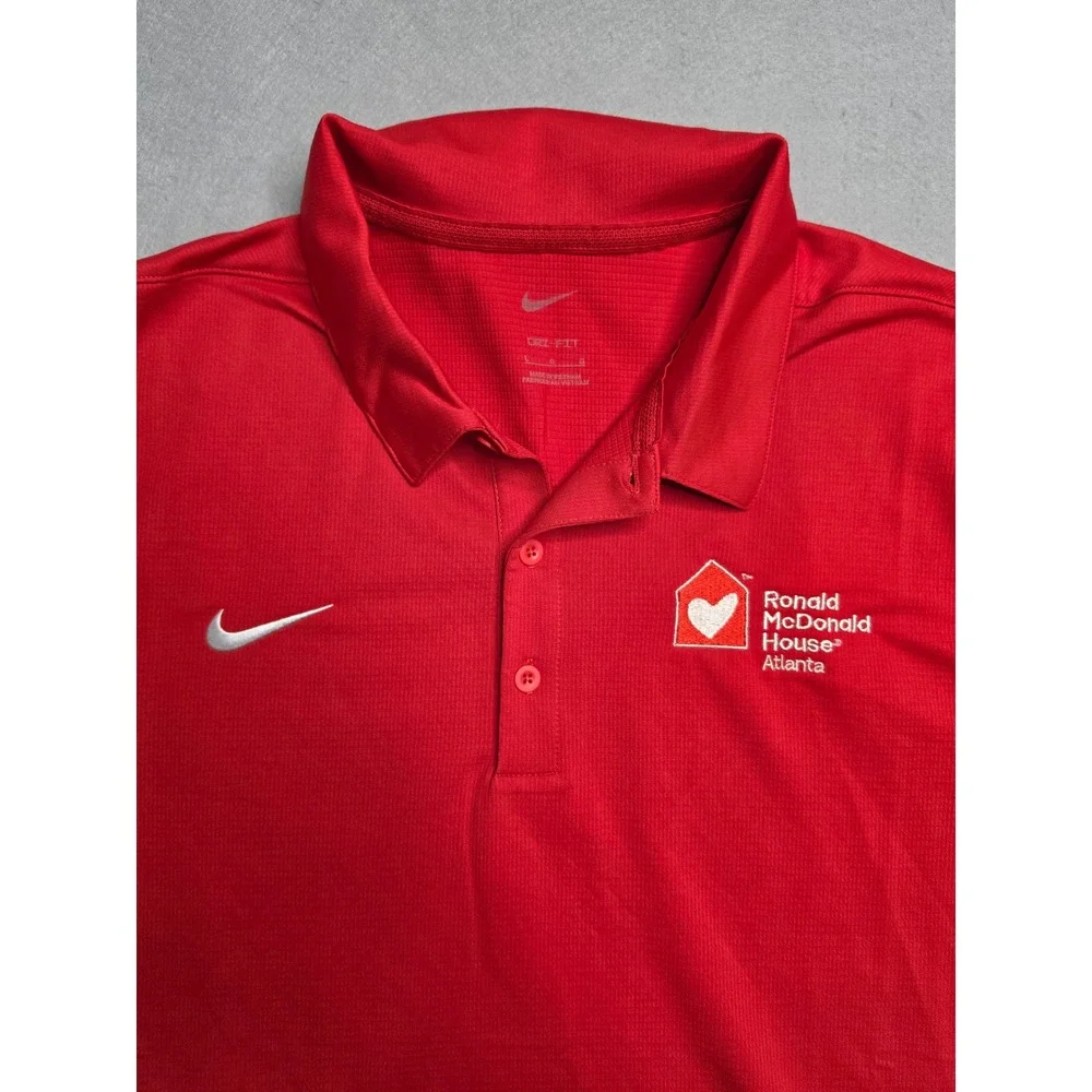 Nike Dri-Fit Polo Shirt Men L Red Ronald McDonald House Atlanta Short Sleeve NWT